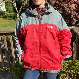 The NorthFace wind/ rain jacket with hood grey & red  Size M/L